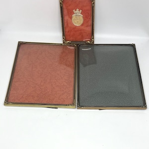 Vintage picture Frames, set of three Brass frames, Brass and White enamel frames, all with Convex glass, Danish antique wall decoration