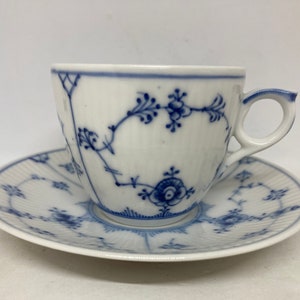 Royal Copenhagen fluted coffee cup duo sets, Danish produced hand painted vintage design