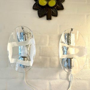 Murano Glass sconce set, Unique Clear and White Murano Glass wall lights, rare Italian vintage