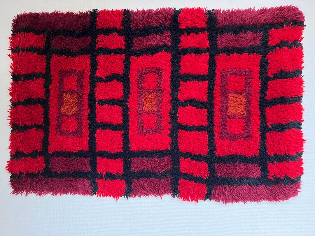 Wall Rug Denmark Danish Rya Rug/ Tapestry, Hand Made 100% Wool Danish Colorful Wall or ...