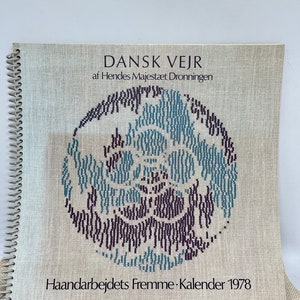 Danish cross stitch 1978 annual booklet with weather designs by the Danish Royal Highness Queen Margaret 2.nd, Danish handcraft tradition