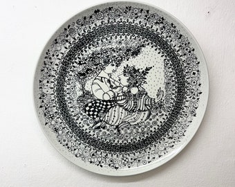 Bjorn Wiinblad Nymolle Dish, MINT XL "Lente" schaal Four Seasons-serie, wand- of displaybord met zwart decor, vintage Deens design