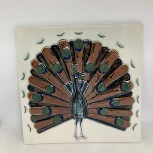 Rorstrand Galleri Peacock ceramic wall plate, Bertil Lundgren 1970es Swedish design