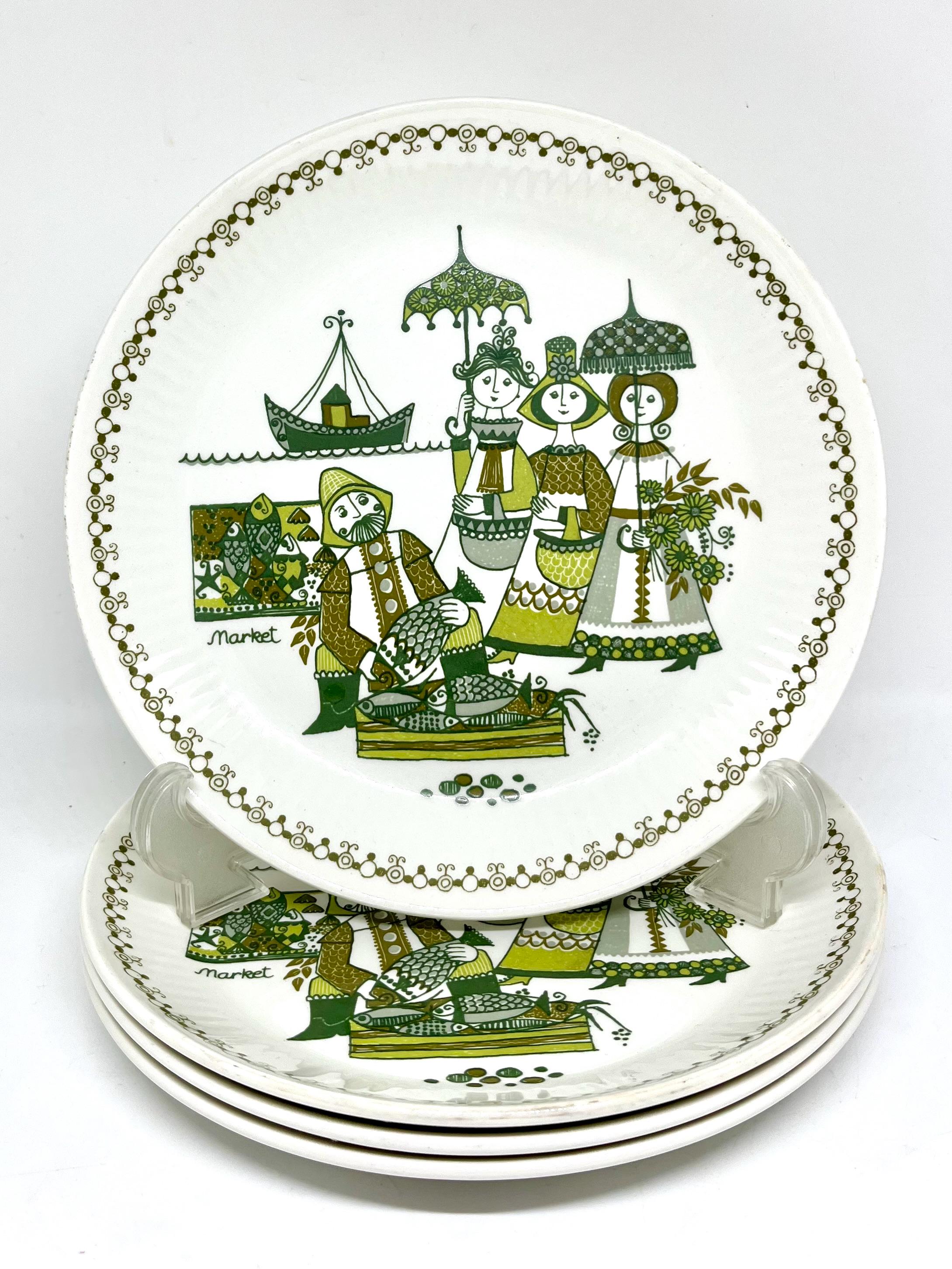 Figgjo Flint Market Lunch Plates, MINT Set of 4 Lunch /breakfast