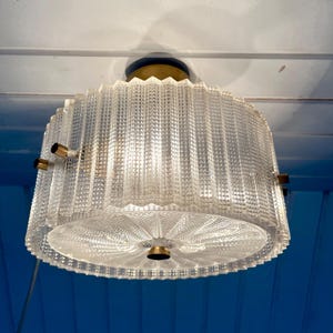 Orrefors glass pendant, mint Carl Fagerlund design for Orrefors, Extremely rare Brass and Crystal glass pendant, vintage Scandinavian design