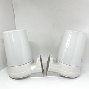 IFO sconce set 6070 large / chubby version, White ceramic and White glass wall lamps, Sigvard Bernadotte, vintage Swedish