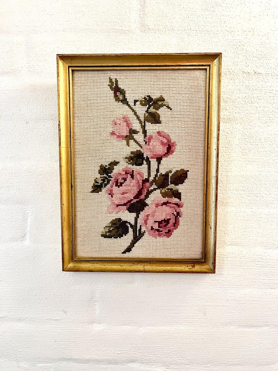 Framed Embroidered Picture, Vintage 