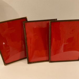 Vintage picture Frames, set of three same size Brass frames with Convex glass 24 x 18 cm, Danish antique wall decoration