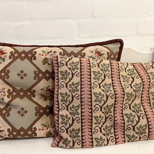 Danish cross stitch pillowcase, LEFT Pillow only, large vintage hand embroidered pillowcase including pillow, Danish handmade needlepoint