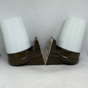 IFÖ sconce set 6070 large / chubby version, Brown ceramic and White glass wall lamps, Sigvard Bernadotte Swedish vintage design