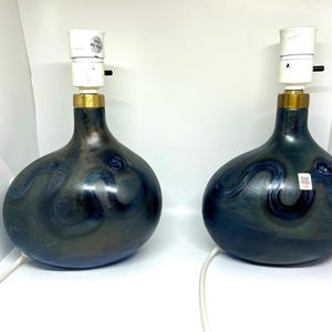 Holmegaard table lamps, RARE set of two &quot;Lamp Art Asymmetrical&quot; mouth blown glass lamps, not two are identical, vintage Danish craftsmanship