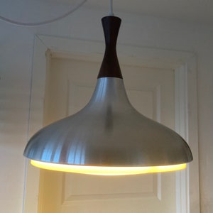 Bent Nordsted for Lyskaer Denmark 1970s, Amazing Rosewood and Aluminium ceiling lamp, Danish vintage design