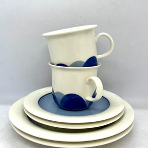 Arabia Pudas Arctica coffee cup trio sets, set of two trio sets designed by Inkeri Leivo for Arabia,  vintage Finish design