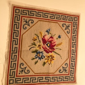 Danish antique hand embroidered square piece, for framing, pillow or foot Stool, Danish handcraft tradition 1940es/1950es