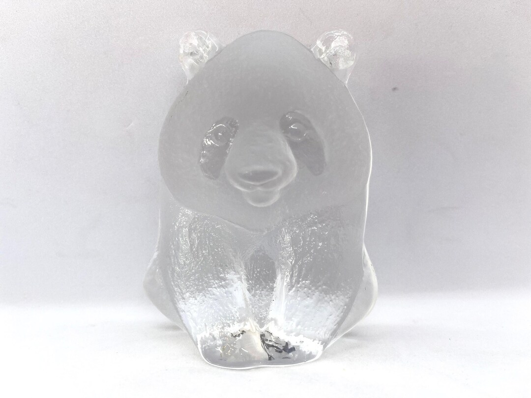 Swedish Crystal Panda Paperweight, Signed Swedish Glass Panda by