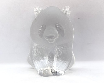 Swedish Crystal Panda paperweight, signed Swedish Glass Panda by Mats Jonasson for WWF Swedish Glass, vintage Swedish design