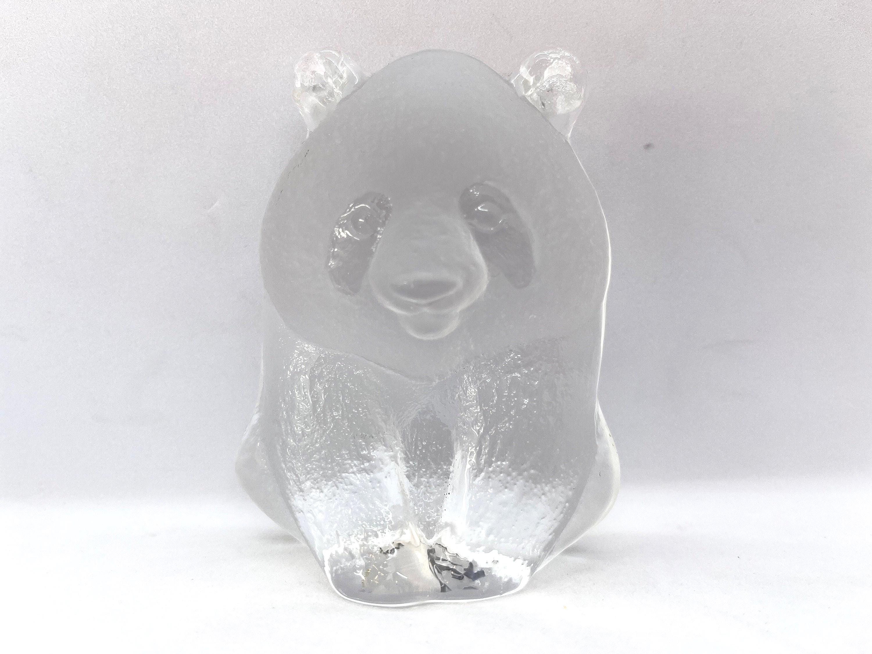 Swedish Crystal Panda Paperweight, Signed Swedish Glass Panda by