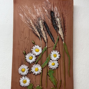 JIE Gantofta Sweden, MINT 31,5 x 20 cm ceramic plaque with Oats and flowers, Aimo Nietosvuori Swedish vintage design