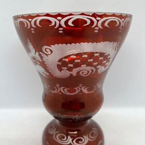 Bohemian Red Glass Vase, Ruby Red cut glass from Egermann 1950s, German Mid Century design