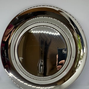 Georg Jensen Stainless Steel Serving Plates 31 cm, sets of two in Original boxes with Large Round rare table ware, Danish vintage design