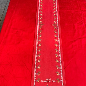 Danish Christmas table runner, long vintage hand embroidered table runner, Danish handcraft tradition 1964