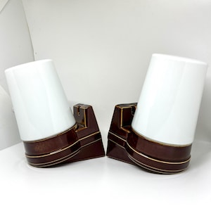 IFÖ sconce set 6070 large / chubby version, Reddish Brown ceramic and White glass wall lamps, Sigvard Bernadotte Swedish vintage design