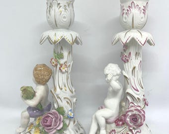 Antique Dresden Cherub Candelabra, Set of Two German Designed