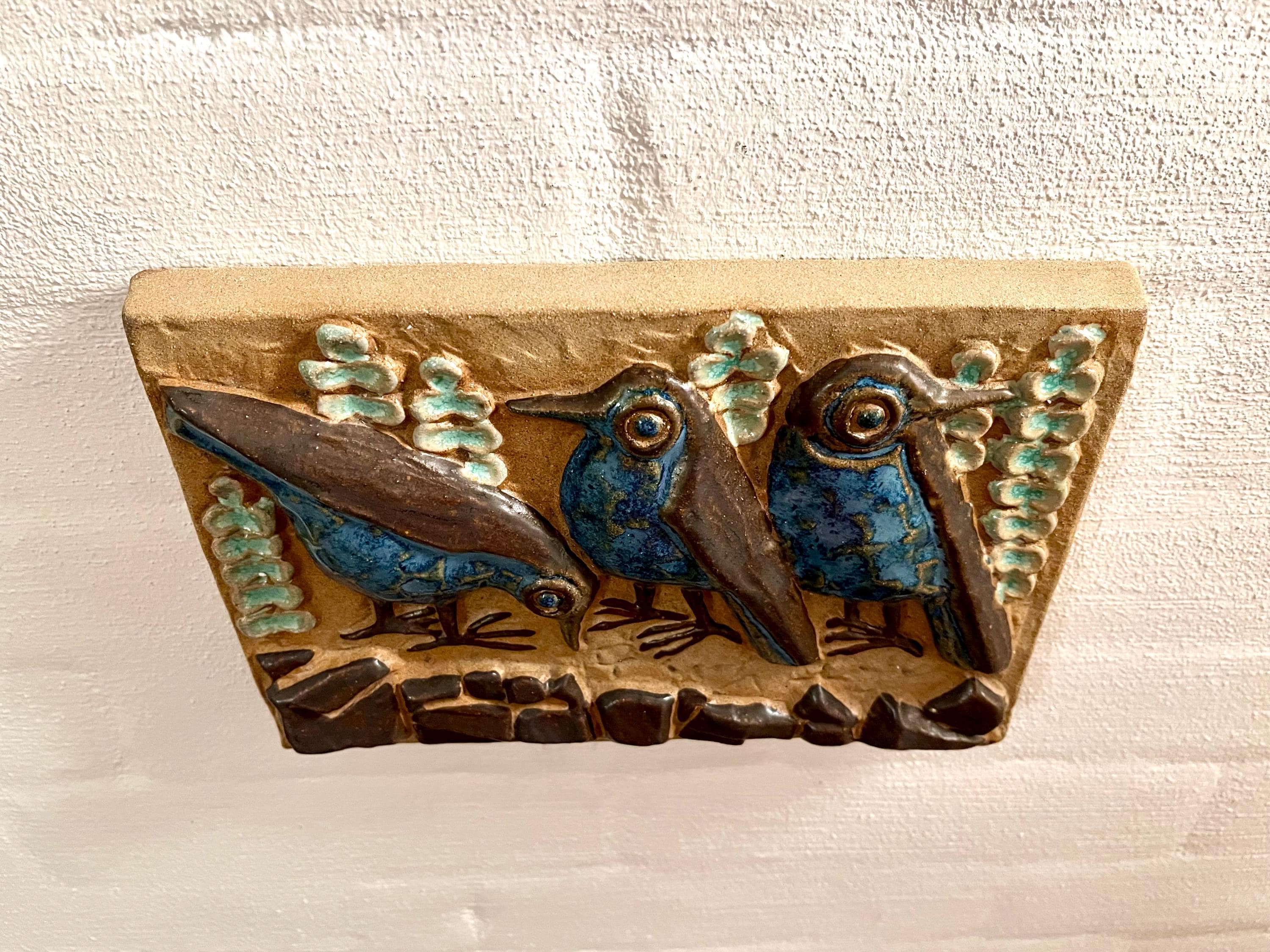 Marianne Starck Plaque, RARE Ceramic Wall Plate With Trio of Birds