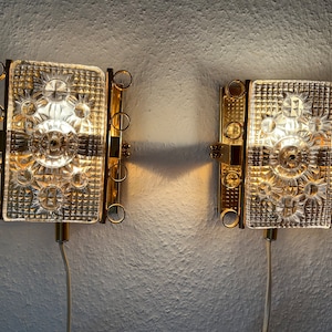 Orrefors sconce set, Carl Fagerlund / MPR Denmark collaboration, Hollywood Regency Brass and Crystal glass, Swedish design