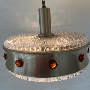 Vitrika ceiling lamp, model &quot;Rubin&quot; 25615, large heavy glass and Brass colored Chandelier with facetted glass prisms, Danish design 1960s