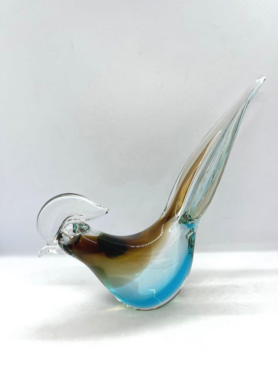 Swedish Crystal Glass Bird, Handmade Vintage Art Glass, Färe