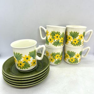 Stavangerflint May coffeecup sets, EXTREMELY rare inger Wage design &quot;May&quot;,signed set of five cup and saucer, vintage Norwegian design