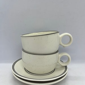 Stig Lindberg Gustavsberg Birka set of 2 MINT Tea/Coffee cups and Saucers, Swedish Mid century design