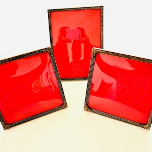 Vintage picture Frames, set of three Brass frames with Convex glass 13 x 13 and 17,5 x 12 cm, Danish antique wall decoration