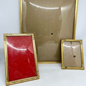 Vintage picture Frames, set of three Brass frames with Convex glass, Danish antique wall decoration