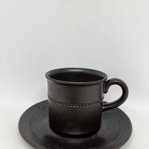 Höganäs cup MINT, Old Höganäs ceramic teacup duo set dark brown, John Andersson Swedish midcentury design