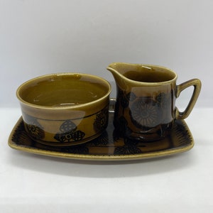 Stavangerflint Sera, set of Cream, sugar and small plate, designed by Inger Waage, Scandinavian Vintage Norwegian Design