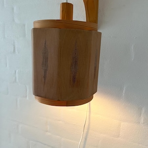 Vintage Pine sconce, Swedish handcrafted country style wall lamp in solid handmade pinewood, vintage Swedish design