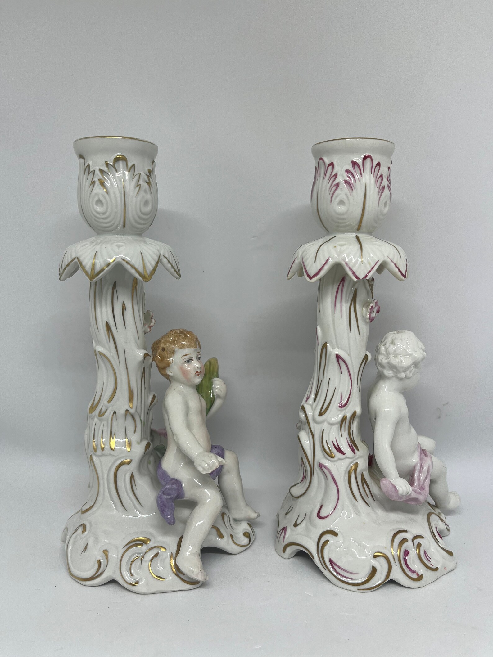 Antique Dresden Cherub Candelabra, Set of Two German Designed Candle