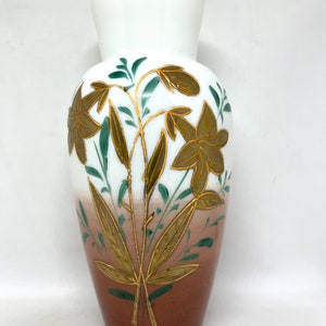 Antique Victorian opaline glass, early 1900 mouth blown and hand painted unique vase, antique European design 1900