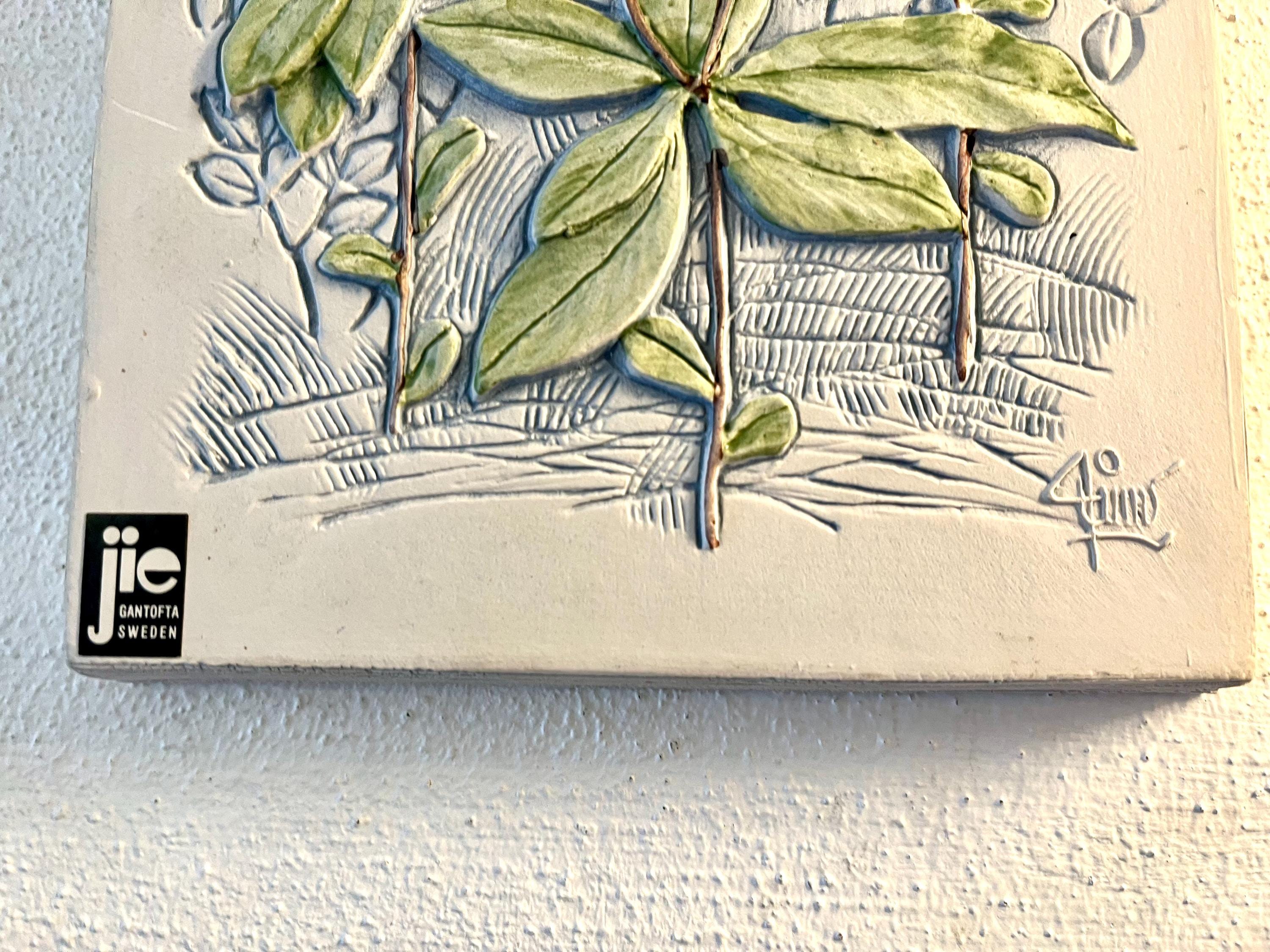 JIE Gantofta Sweden, 17,5 X 13,5 Cm Ceramic Plaque Chickweed