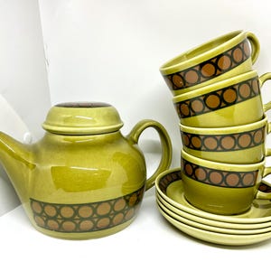 Stavangerflint Teapot and Teacups set, rare Stavangerflint Ramona Tea set, set of Teapot and four teacup duo sets, vintage Norwegian design