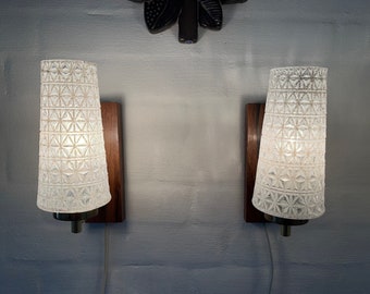 Rosewood sconce set, MINT Danish elegant set of two Rosewood and glass Sconces, Mid Century wall Lamp Danish design