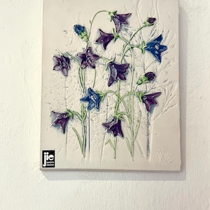 JIE Gantofta Sweden, MINT 17,5 x 13,5 cm ceramic plaque Purple flowers, Aimo Nietosvuori Swedish vintage design