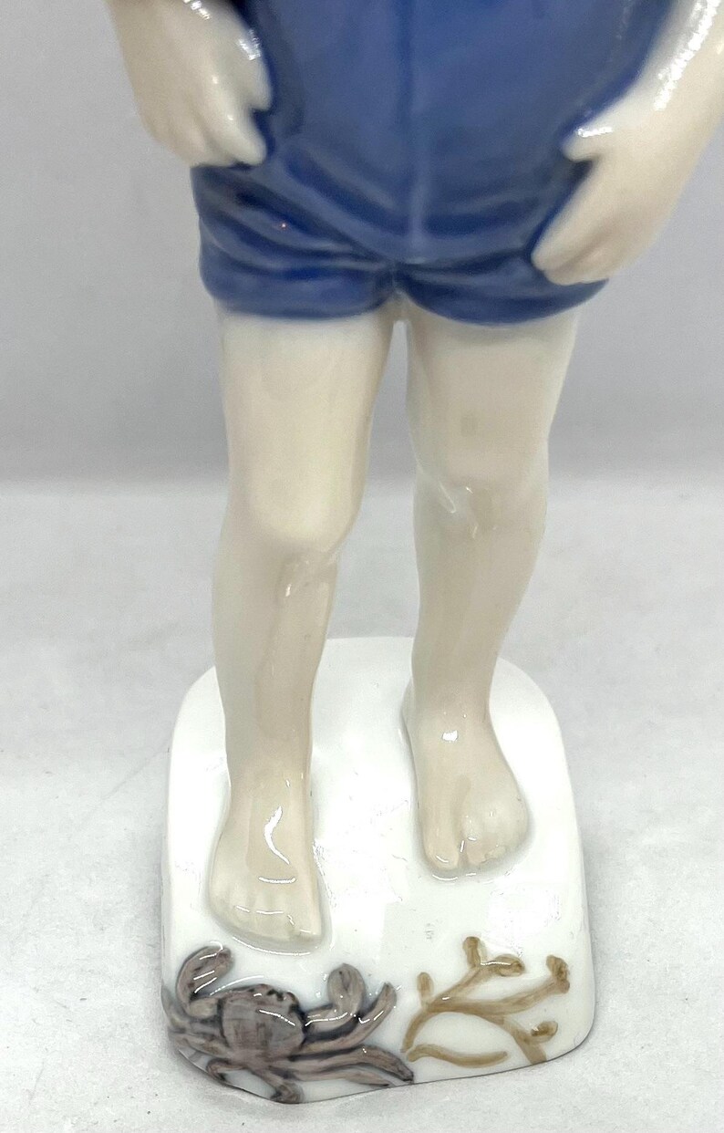 Bing and Grondahl, antique Danish Porcelain figurine, MINT condition Boy with Crab at his Foot, vintage Danish design image 6
