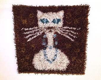 Danish Ege Rya Rug/ Tapestry 100% Wool, Cat motif small version, original vintage Danish design