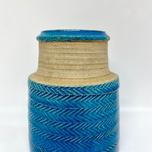 Danish ceramic vase by Nils Kähler for Herman A Kähler /HAK, Turquoise partially glazed handmade vase, Danish Midcentury design