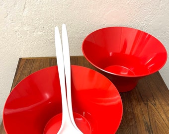 Danish Melamine bowls, set of two Red Ørskov bowls, Henning Koppel design for Torben Ørskov, vintage Danish design