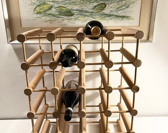 Nissen Wine rack, Original Richard Nissen / Bodum Denmark wine Rack in Beechwood, 24 bottle vintage Wine rack Unvarnished