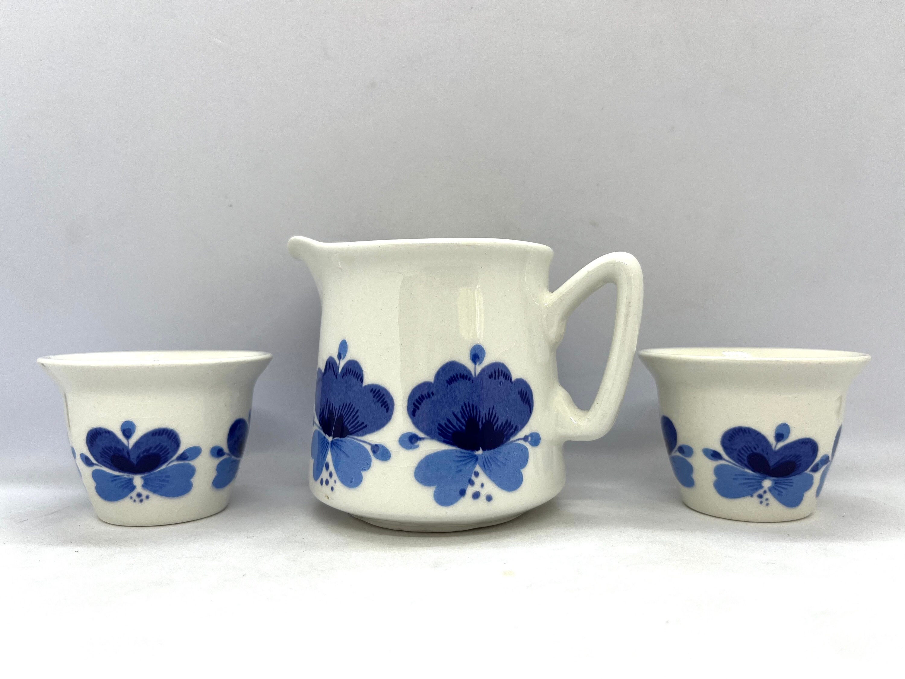 Stavangerflint Viola Cream Jug and Two Egg Cups, Set of Three From